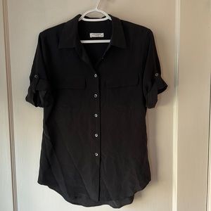 Women’s equipment black silk button up shirt size small short sleeve